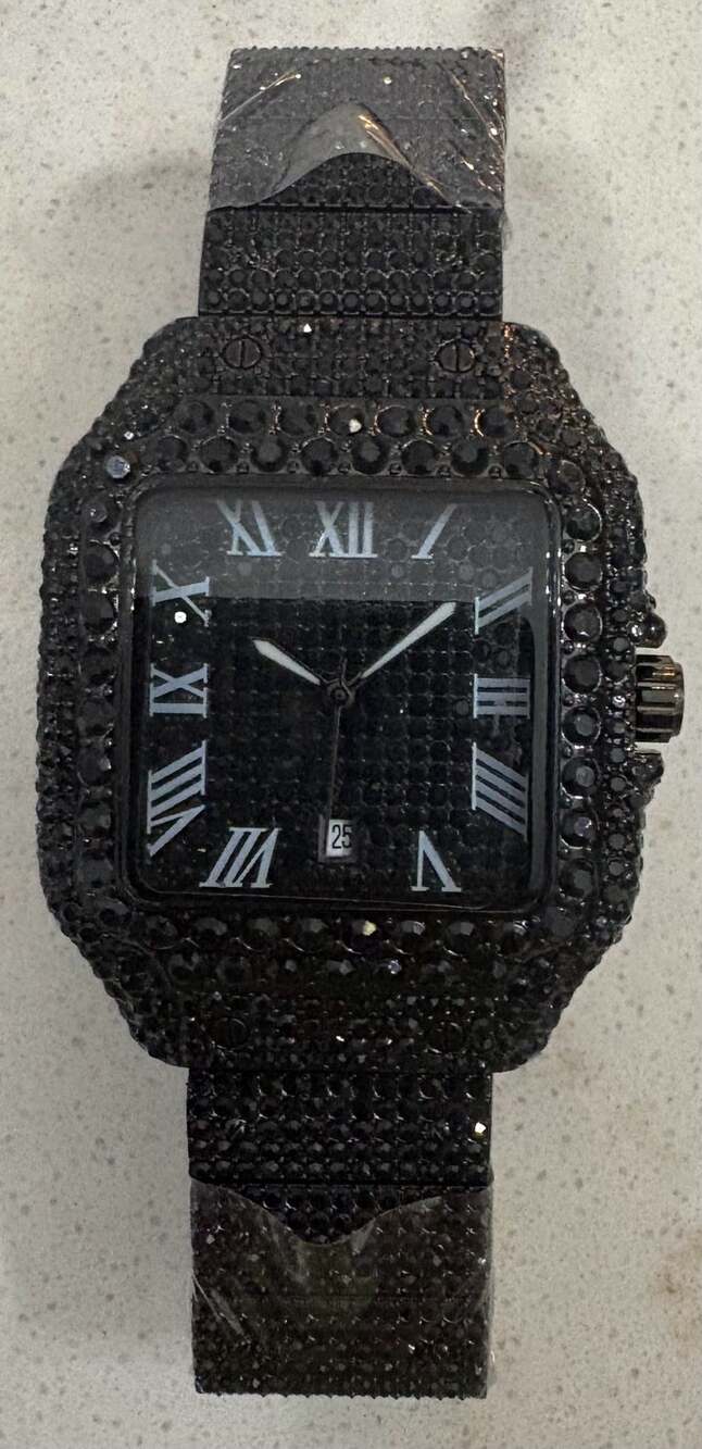 Halukakah Iced Out Square Rhinestone Quartz Watch Black
